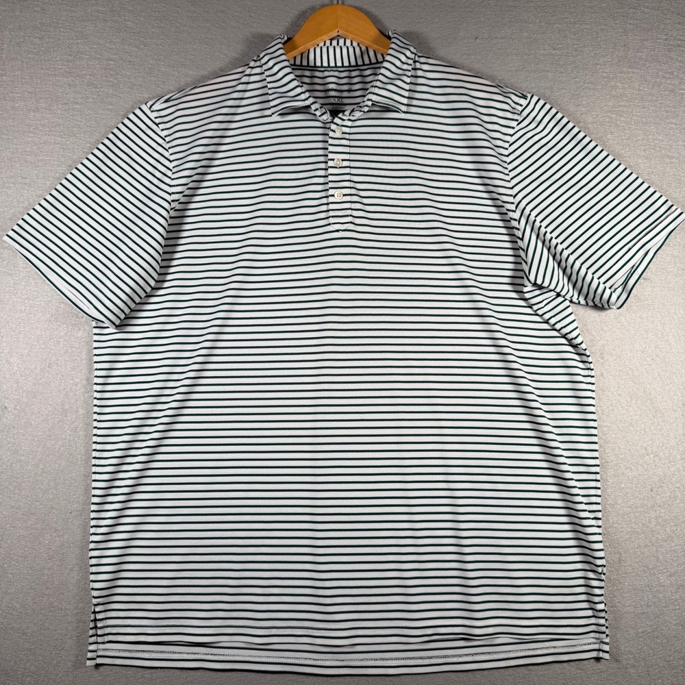 Johnnie-O Mens XXL Green White Striped Performance Polo Shirt JMPO1900